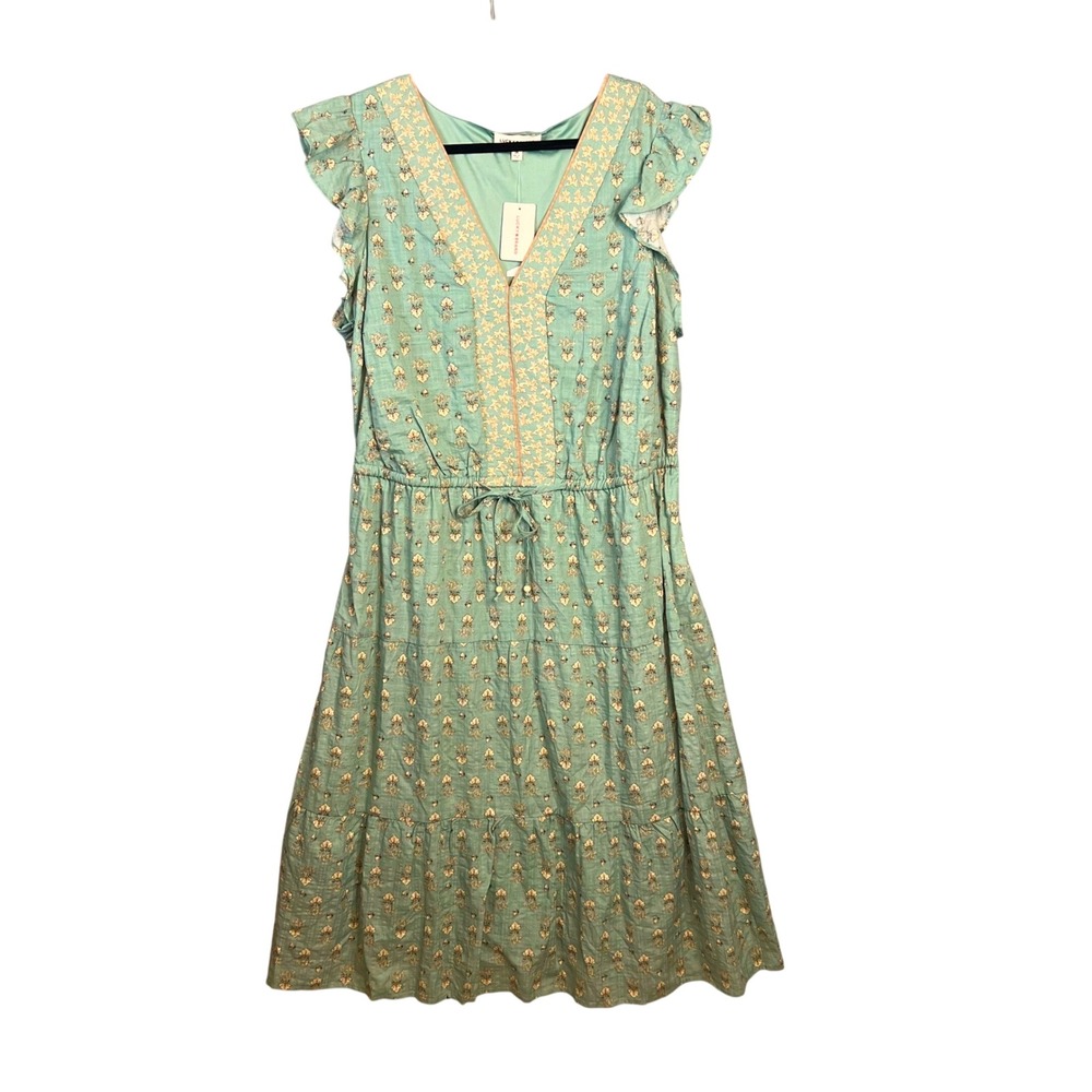 Lucky Brand Midi Dress Plus Size 3X Mint Sage Floral Tiered Boho Cottagecore NWT - Picture 2 of 10